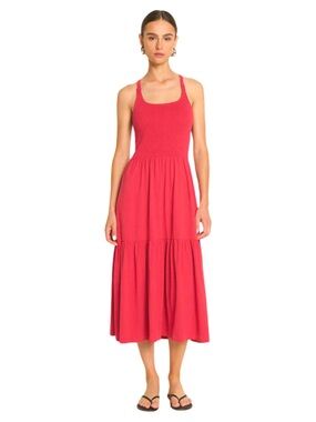Nation LA Penelope Cross Back Midi Dress - Size Large - Heartbeat Red